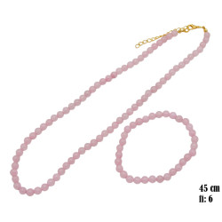 Naszyjnik + bransoletka - Kwarc różowy kamień - MF3935049