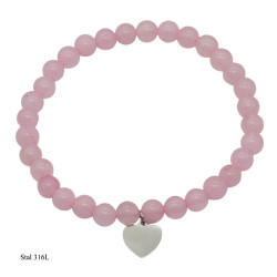 Bransoletka Stal 316L [serduszko] "Różowy Kwarc" - MF39349BPR