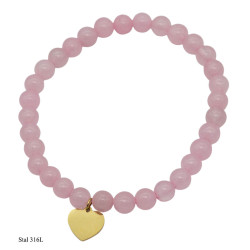 Bransoletka Stal 316L [serduszko] "Różowy Kwarc" - MF39349BPG