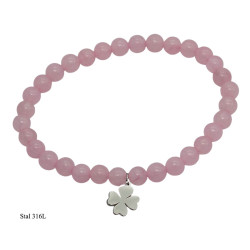 Bransoletka Stal 316L [koniczyna] "Różowy Kwarc" - MF39349APR