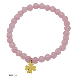 Bransoletka Stal 316L [koniczyna] "Różowy Kwarc" - MF39349APG