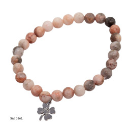 Bransoletka Stal 316L [koniczyna] "Różowy Agat " - MF39335APR