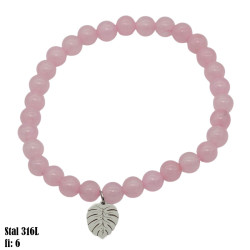 Bransoletka Stal 316L [liść] - Kwarc Różowy - MF39349-CPR