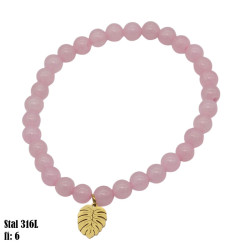 Bransoletka Stal 316L [liść]- Kwarc Różowy - MF39349-CPG