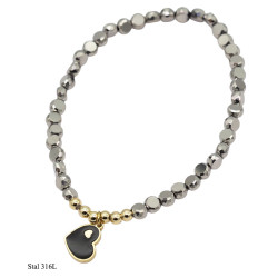Bransoletka kryształ [ Czarne serduszko ] Stal 316L - MF39505BP