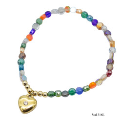 Bransoletka kryształ [ Serce z Dżetem ] Stal 316L - MF39505FP