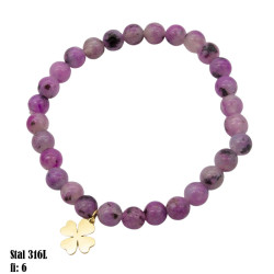 Bransoletka Stal 316L - koniczynka [ametyst] - MF39343-P1