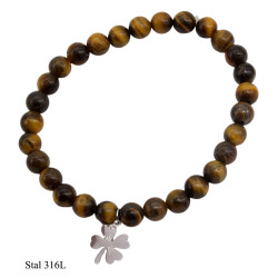 Bransoletka  z Koniczynką [ Oko Tygrysa ] Stal 316L - MF39333YP