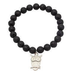 Bransoletka z sową Lawa wulkaniczna - MF39328-P2