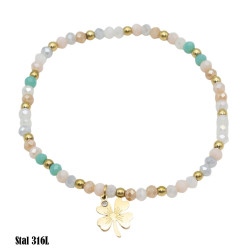 Bransoletka Merebilo Stal 316L [koniczynka z dżetem] - MF37338-B