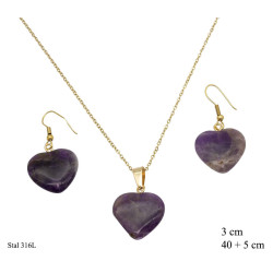 Kolczyki + Naszyjnik Merebilo Stal 316L [ ametyst ] - MF30652GJT