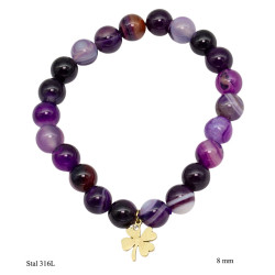 Bransoletka z koniczynką Merebilo Stal 316L  [ ametyst ] - MF41653CP