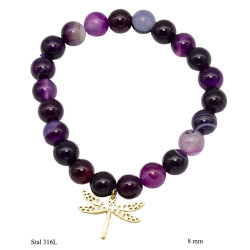 Bransoletka z ważką Merebilo Stal 316L [ ametyst ] - MF41653BP