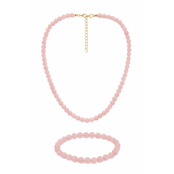 Naszyjnik + bransoletka z kamieni [kwarc różowy] - MF3935049