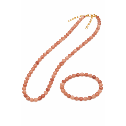 Naszyjnik + bransoletka z kamieni [kwarc truskawkowy] - MF4107372