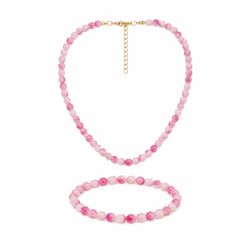 Naszyjnik + Bransoletka z kamieni [kwarc różowy] - MF4107776