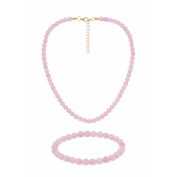 Naszyjnik + Bransoletka z kamieni [kwarc różowy] - MF4108584