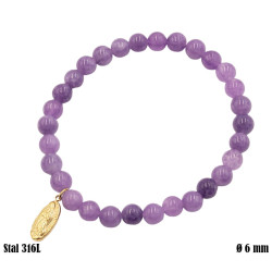 Bransoletka z kamieni z przywieszką Stal 316L [ametyst lawendowy] -  B8001