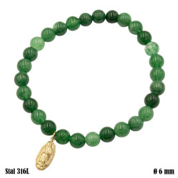 Bransoletka z kamieni z przywieszką Stal 316L [awenturyn zielony] -  B8002