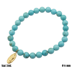 Bransoletka z kamieni z przywieszką Stal 316L [turkus] -  B8003