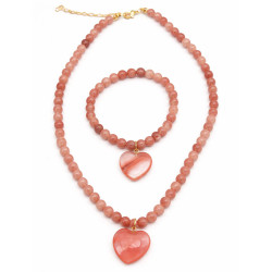 Komplet Naszyjnik + Bransoletka [ Kwarc truskawkowy ] - MF4107372