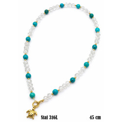 Naszyjnik Merebilo Stal 316L [turkus + kryształ] - N28002