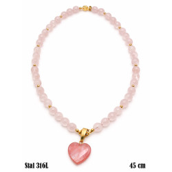Naszyjnik Merebilo Stal 316L [kwarc różowy Ø 8 mm] - N28003