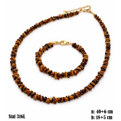 Naszyjnik + Bransoletka Merebilo Stal 316L [tygrysie oko] - MF4198887-TO