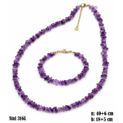 Naszyjnik + Bransoletka Merebilo Stal 316L [ametyst] - MF4198887-A