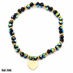 Bransoletka Kryształ Stal 316L 14k [czarny opal] - MF26298-A4