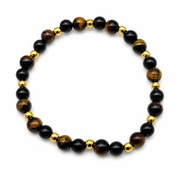 Bransoletka z kamieni naturalnych Stal 316L [ oko tygrysa + czarny agat 6 mm ] - MF42467-1