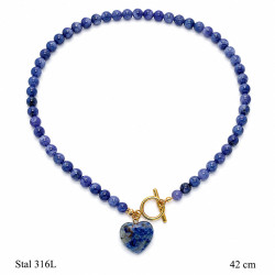 Naszyjnik z kamieni naturalnych Stal 316L [ Sodalit jasny 6 mm ] - MF4108318