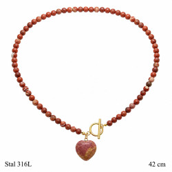 Naszyjnik z kamieni naturalnych Stal 316L [ Rodonit 6 mm ] - MF4255318