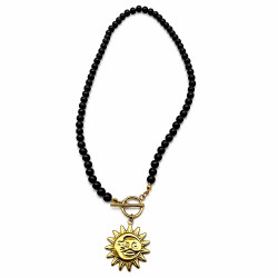 Naszyjnik Stal 316L słoneczko Onyx [ 40+5 cm ] - MF4328751