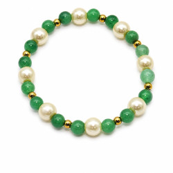 Bransoletka z kamieni naturalnych Stal 316L [ awenturyn zielony + perła szkło 8 mm ] - BRAN12074