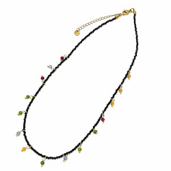 Naszyjnik Stal 316L [ agat + kryształ czarny 40+5 cm ] - MF43782