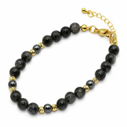 Bransoletka Stal 316L [ labladoryt+hematyt 6 mm 17+6 cm ] - MF45029