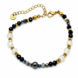 Bransoletka Stal 316L [ kwarc+hematyt mix 2 mm - 8 mm 17+6 cm ] - MF35031-1