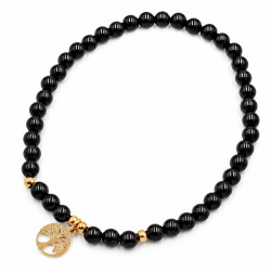 Bransoletka z kamieni naturalnych Stal 316L [ onyx 4 mm + drzewko ] - MF43667-4A