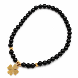 Bransoletka z kamieni naturalnych Stal 316L [ onyx 4 mm + koniczynka ] - MF43667-4B