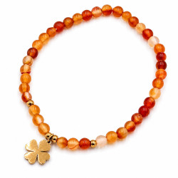 Bransoletka z kamieni naturalnych Stal 316L [ agat naturalny 4 mm + koniczynka ] - MF43701-4B