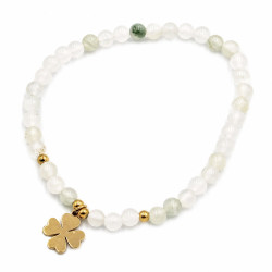 Bransoletka z kamieni naturalnych Stal 316L [ jadeit zielony 4 mm + koniczynka ] - MF43703-4B