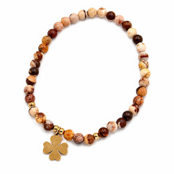 Bransoletka z kamieni naturalnych Stal 316L [ jasper zebra 4 mm + koniczynka ] - MF43695-4B