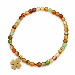 Bransoletka z kamieni naturalnych Stal 316L [ agat malachit 4 mm + koniczynka ] - MF43699-4B