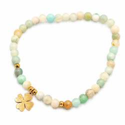 Bransoletka z kamieni naturalnych Stal 316L [ amazonit 4 mm + koniczynka ] - MF43687-4B