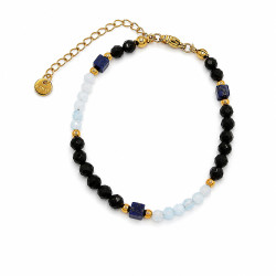 Bransoletka Stal 316L [ czarny kryształ + lapis lazurii + akwamaryn 17 + 5 cm ] - MF45036