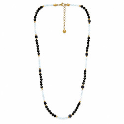 Naszyjnik Stal 316L [ czarny kryształ + lapis lazurii + akwamaryn 40 + 5 cm ] - MF45035