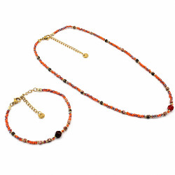 Naszyjnik + Bransoletka Merebilo Stal 316L [ karneol z rodonitem ] - MF4508283-1