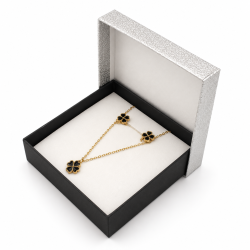 Czarna biżuteria Merebilo z koniczynką w eleganckim pudełku Stal 316L - MF45384-G