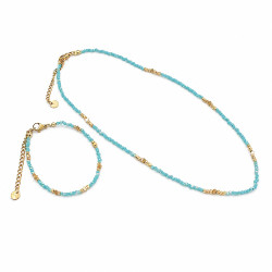Naszyjnik + Bransoletka Merebilo Stal 316L [ błękitny kryształ opal ] - MF4508889-5